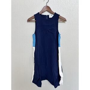 Lisa Perry blue colorblock shift dress 6 pockets resort vacation beachy casual